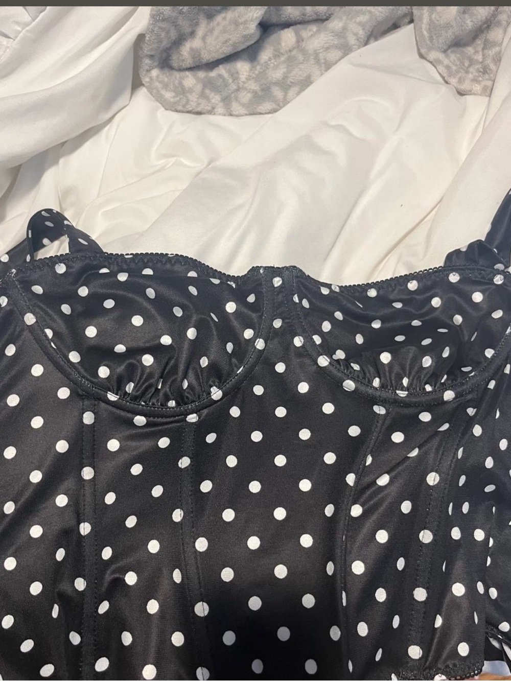 SHEIN Black Satin Polka Dot Longline Bustier